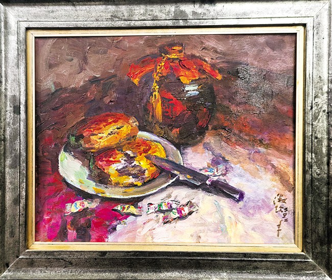 赵淑钦创作的潮汕朥饼油画作品。
